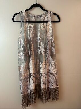 Original Sheer Lace Embroidered Fringe Vest S/M